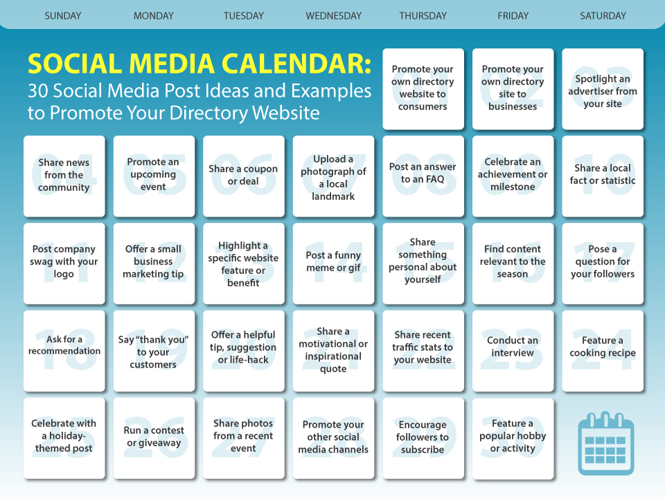 Social Media Calendar 30 Social Media Post Ideas and Examples to